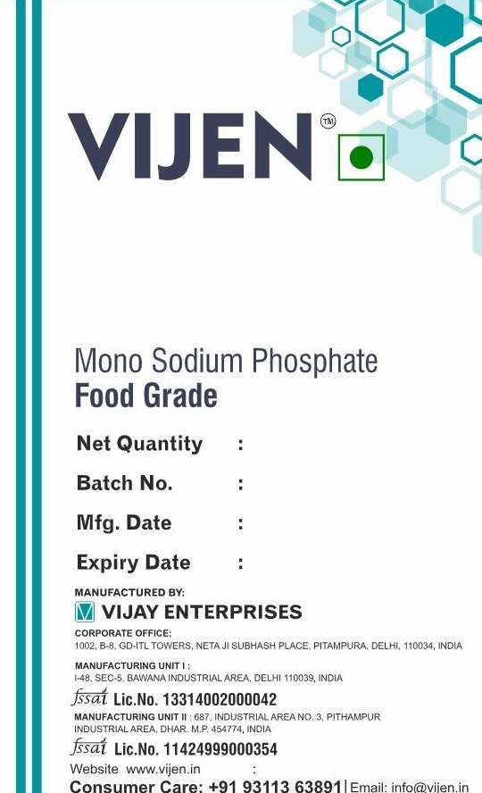 Approved VIJEN packaging artwork for Mono Sodium Phosphate
