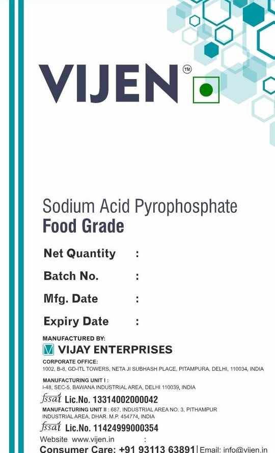 Approved VIJEN packaging artwork for Sodium Acid Pyrophosphate