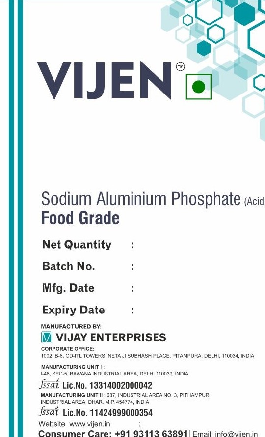 Approved VIJEN packaging artwork for Sodium Aluminium Phosphate