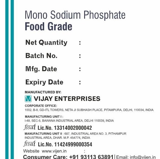 Mono Sodium Phosphate packaging label