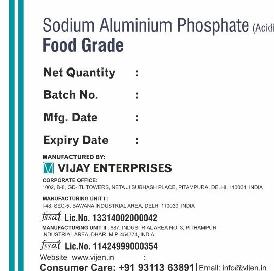 Sodium Aluminium Phosphate packaging label